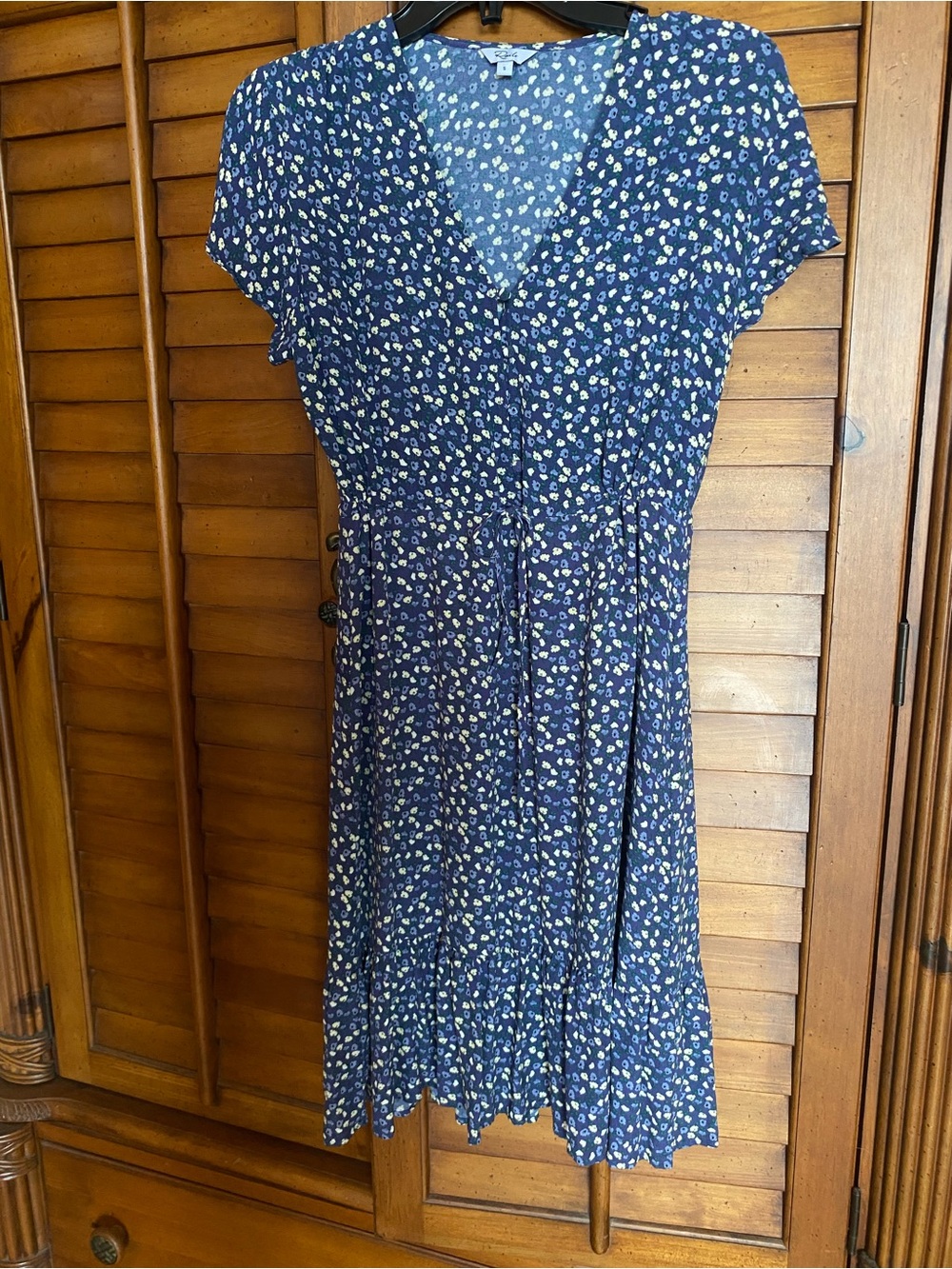 Rails Navy Blue Floral Midi Dress with V-Neck